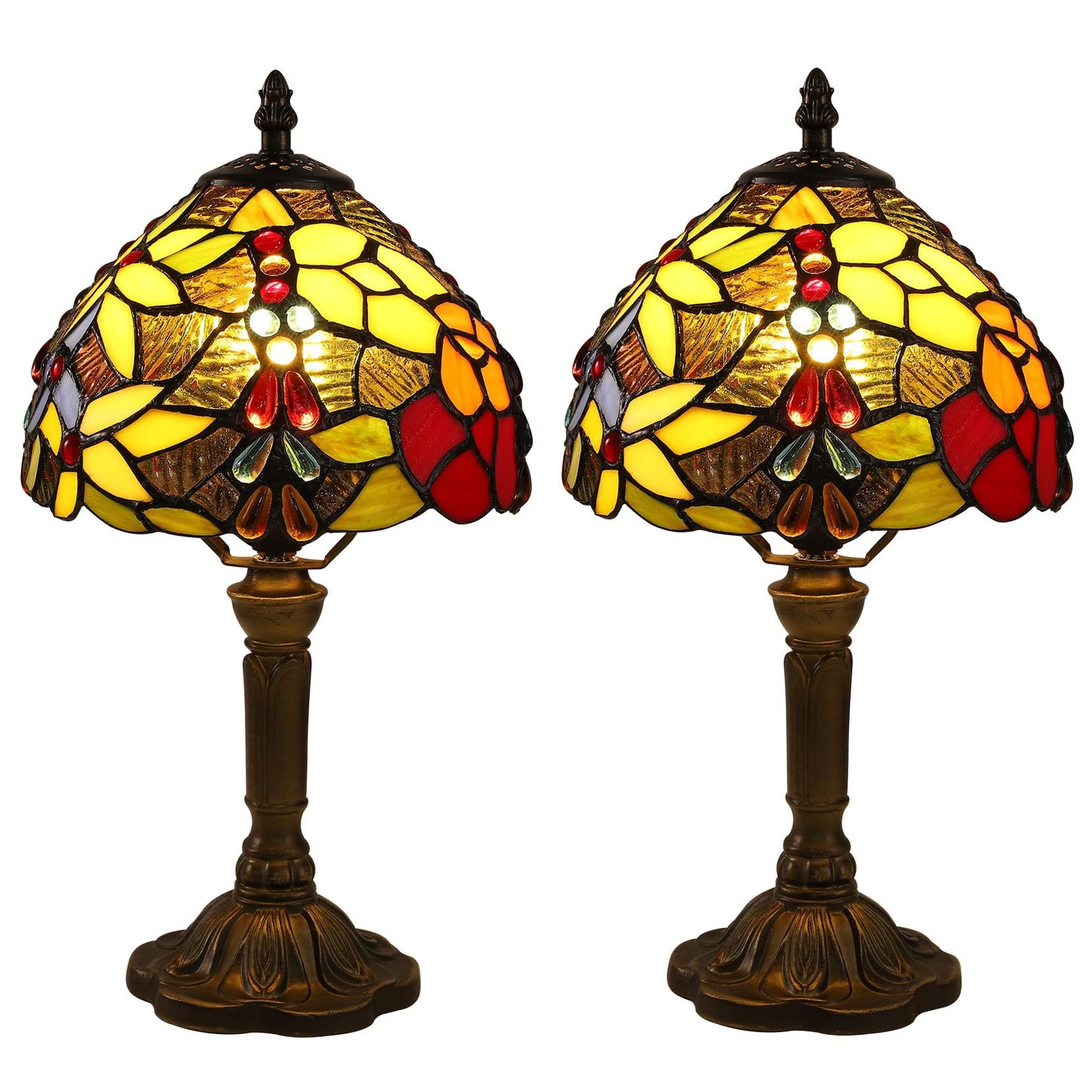 tuomoxte Tiffany Small Table Lamp for Bedroom Set of 2 Bedside Nightstand Lamp Rose Flower Grape Stained Glass Table Lamps for Living Room 3 Light Colors Tempertures Home Office Desk Lamps