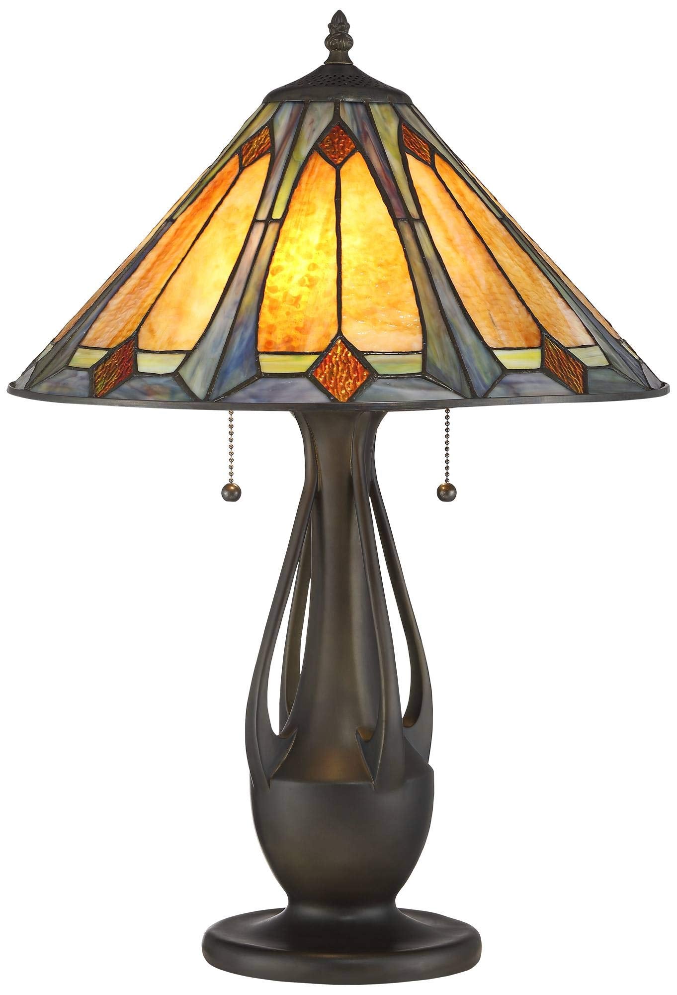 Robert Louis Tiffany Gerald Traditional Mission Tiffany Style Accent Table Lamp 23" High Deep Metallic Antique Art Glass Shade Decor for Living Room Bedroom House Bedside Nightstand Home Office