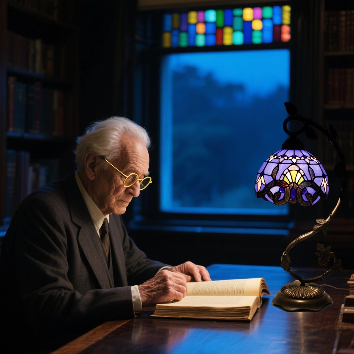 Tiffany-Style 8 Inch Table Lamp Stained Glass Baroque Lampshades Small Bedside Lamp Reading Antique Desk Light Livingroom Bedroom Office Vintage Art Deco Victorian