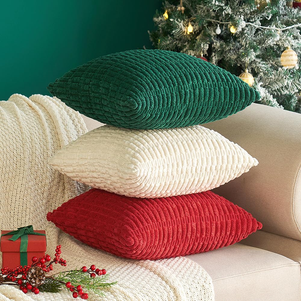 MIULEE Pack of 2 Corduroy Decorative Throw Pillow Covers 18x18 Inch Soft Boho Striped Pillow Covers Modern Farmhouse Home Decor for Sofa Living Room Couch Bed Cream White