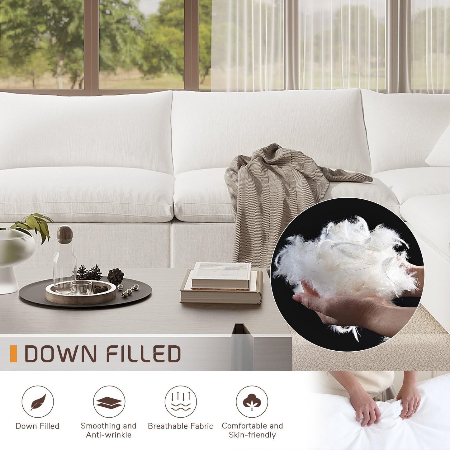 Intuition Decor Cloud Modular Sectional Sofa, 2 Seat Down Filled Sofa 78.6" Minimalist Sofa,Cover Washable and Replaceable Couches for Living Room,Sectional Sofa Deep Seat White