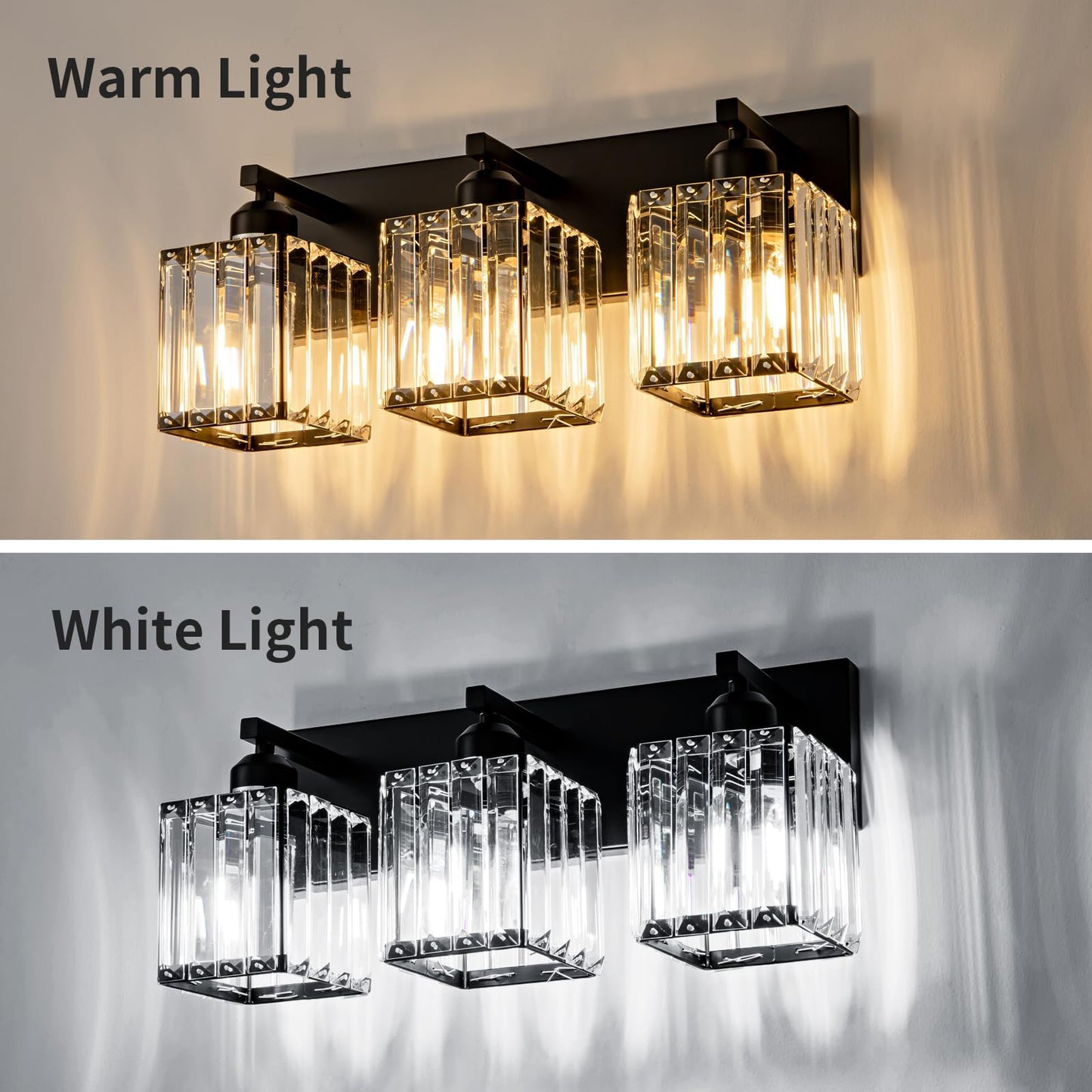 Aixialin Black Bathroom Vanity Light 3 Lights, Crystal Bathroom Wall Light Fixtures Modern Vanity Light Over Mirror (Exclude Bulb)