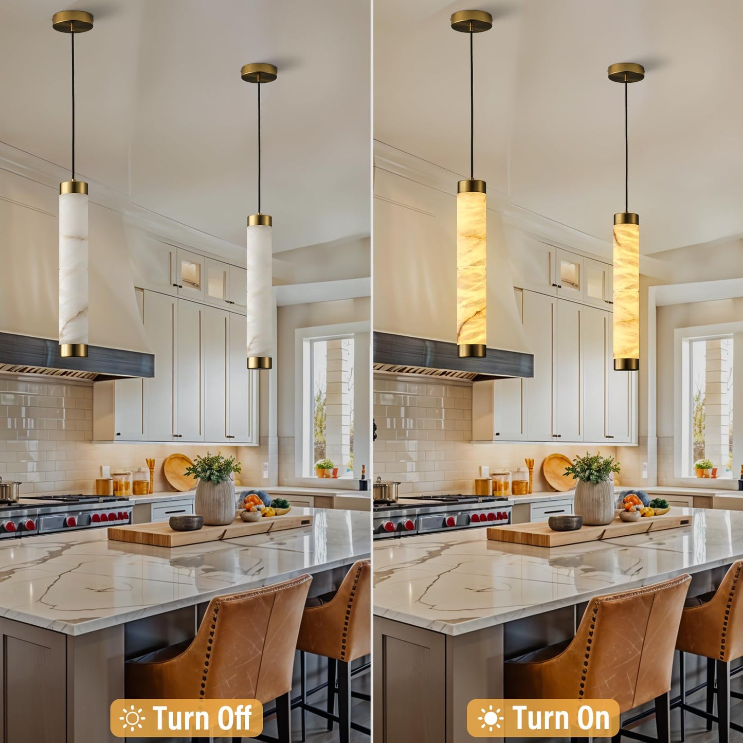 OSRoyce 20" Alabaster Pendant Lights, Natural Marble Cylinder Brass Pendant Light, Adjustable Modern Ceiling Light Fixtures for Kitchen Island, Dining Room, Bedroom, Living Room, Bathroom