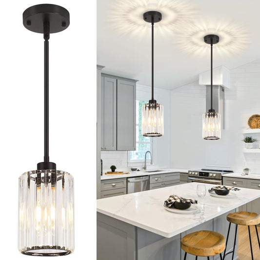 ZSMIHDOH 2 Pack Black Pendant Light, Modern Crystal Pendant Lights Kitchen Island Lighting, Hanging Light Fixtures Mini Chandelier Pendant Lights for Island Dining Room Hallway Bedroom