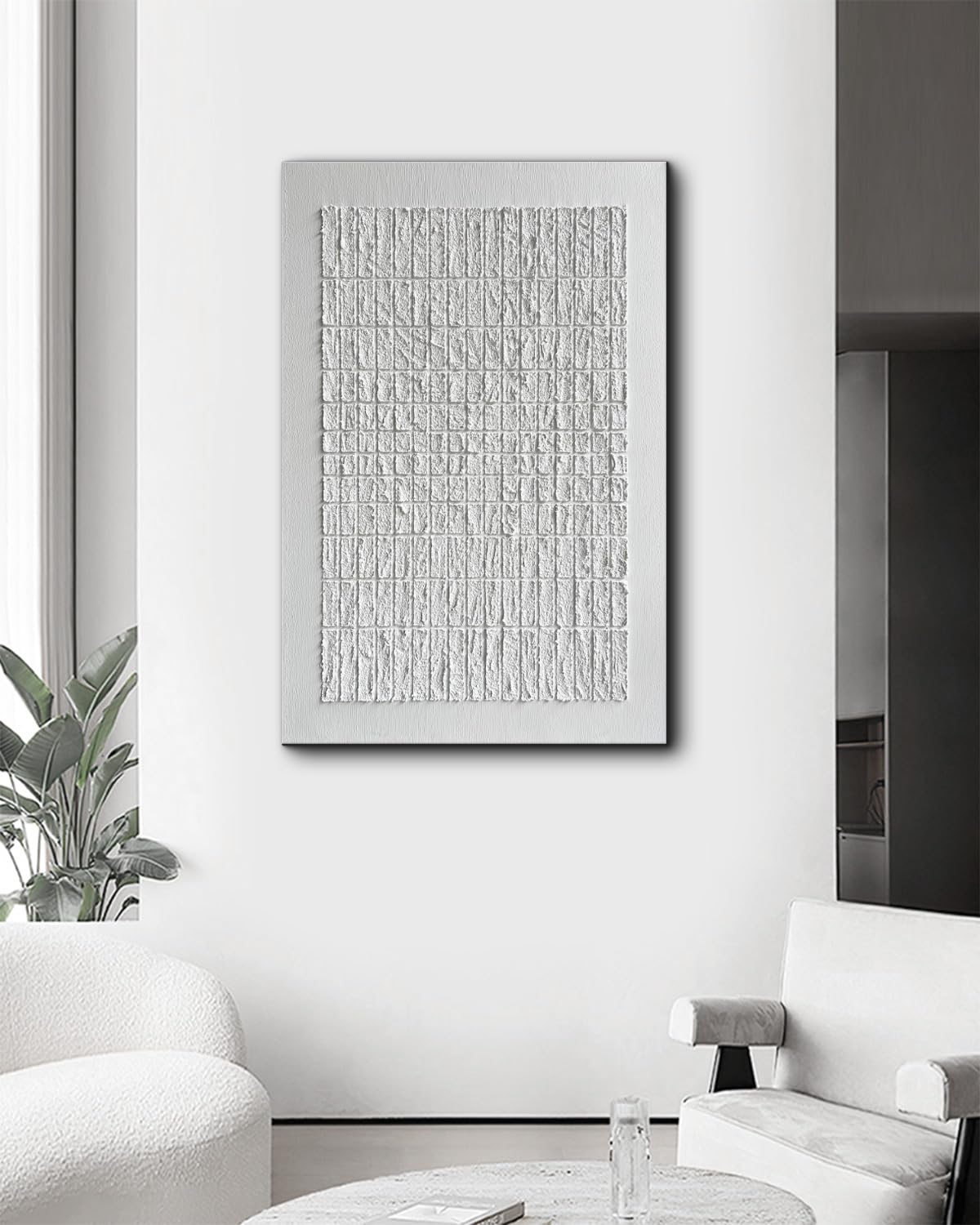 Eonzeun Hand Painted White Textured Wall Art,Abstract 3D Wabi Sabi Texture Painting 30x45 inch,Contemporary Minimalist Oil Painting on Canvas Home Wall Decor