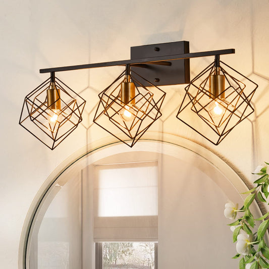 BEHIYA 3 Light Vanity Light for Bathroom,Bathroom Light Fixtures Over Mirror with Rotatable 3 Cube Shades, Modern Wall Mounted Lights Matte Black,Industrial Black Vanity Light for Hallway Living Room