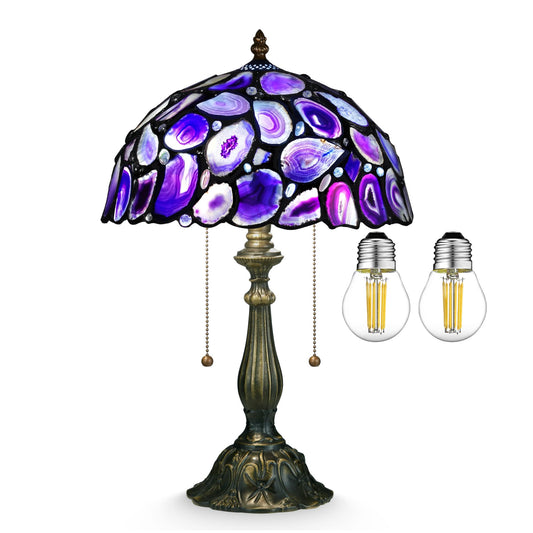 Nizrsky Tiffany Style Table Lamp, Agate Slice Stained Glass Lamp 12X12X19 Inches Tiffany Lamp Bedside Nightstand Desk Reading Light Decor Bedroom Living Room Home Office(LED Bulb Included) (Purple)