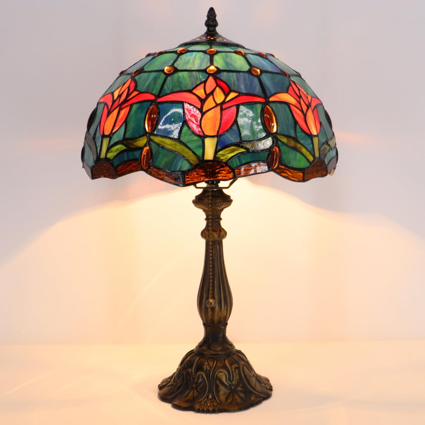 LXHCYOU Tiffany Lamp Stained Glass Table Lamp Bedside Reading Light W12H19 Inches (Tulip Style)