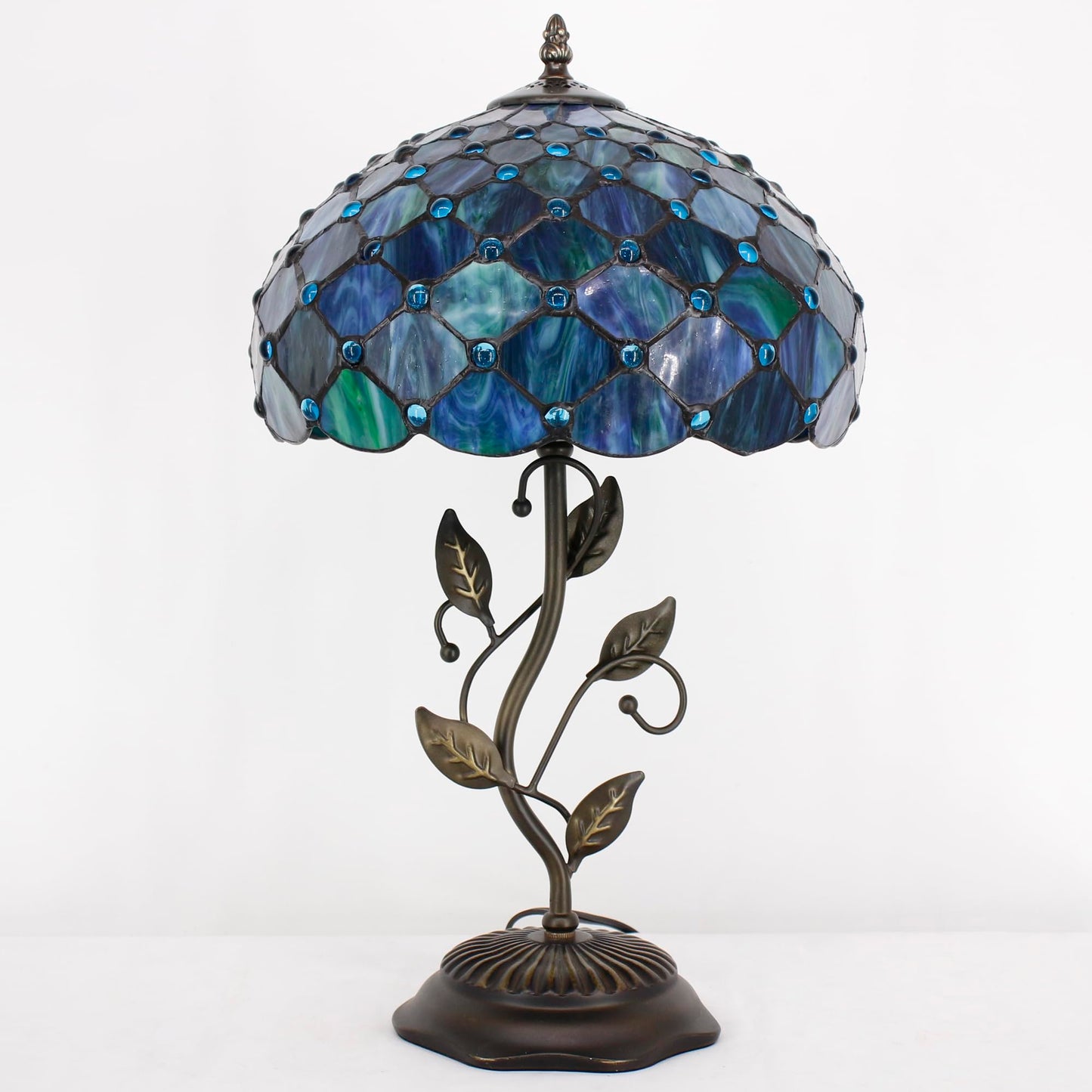 WXCFCD Tiffany Lamp Table Lamp Stained Glass Desk Light 12X12X19 Inches Reading Light Decor Bedroom Living Room (Sea Blue Pearl Style)