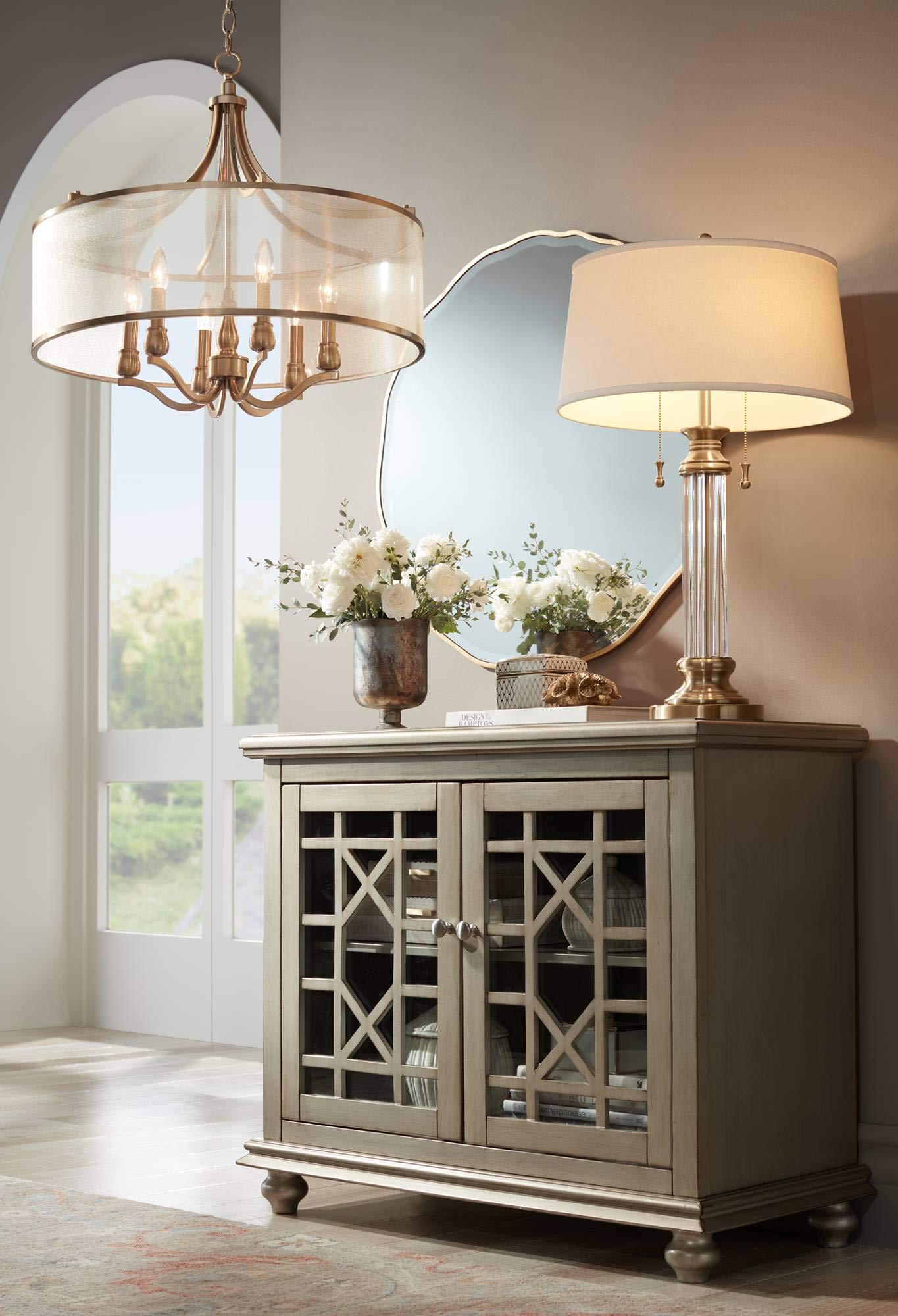 Vienna Full Spectrum Rolland Traditional Table Lamp 30" Tall Antique Brass Crystal Column Off White Tapered Drum Shade Decor for Living Room Bedroom House Bedside Nightstand Home Office Entryway