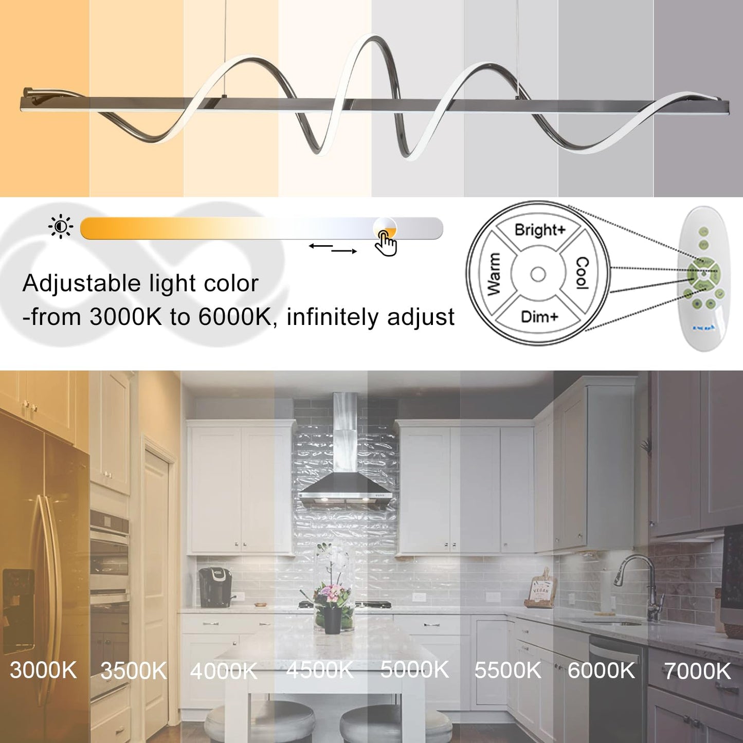 Likflyer Modern Led Pendant Light for Kitchen Island Lighting 47.24" Black Modern Chandelier Dining Room Lighting Fixture Over Table Dimmable Ceiling Pendant Lights Creative Snake-Shaped Twist Design
