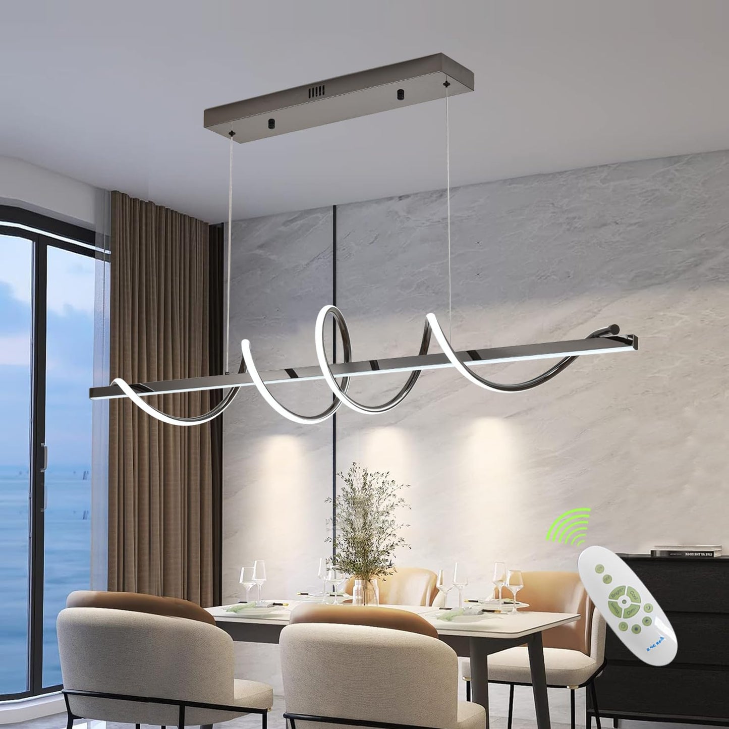 Likflyer Modern Led Pendant Light for Kitchen Island Lighting 47.24" Black Modern Chandelier Dining Room Lighting Fixture Over Table Dimmable Ceiling Pendant Lights Creative Snake-Shaped Twist Design