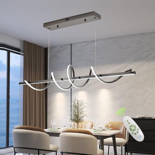 Likflyer Modern Led Pendant Light for Kitchen Island Lighting 47.24" Black Modern Chandelier Dining Room Lighting Fixture Over Table Dimmable Ceiling Pendant Lights Creative Snake-Shaped Twist Design