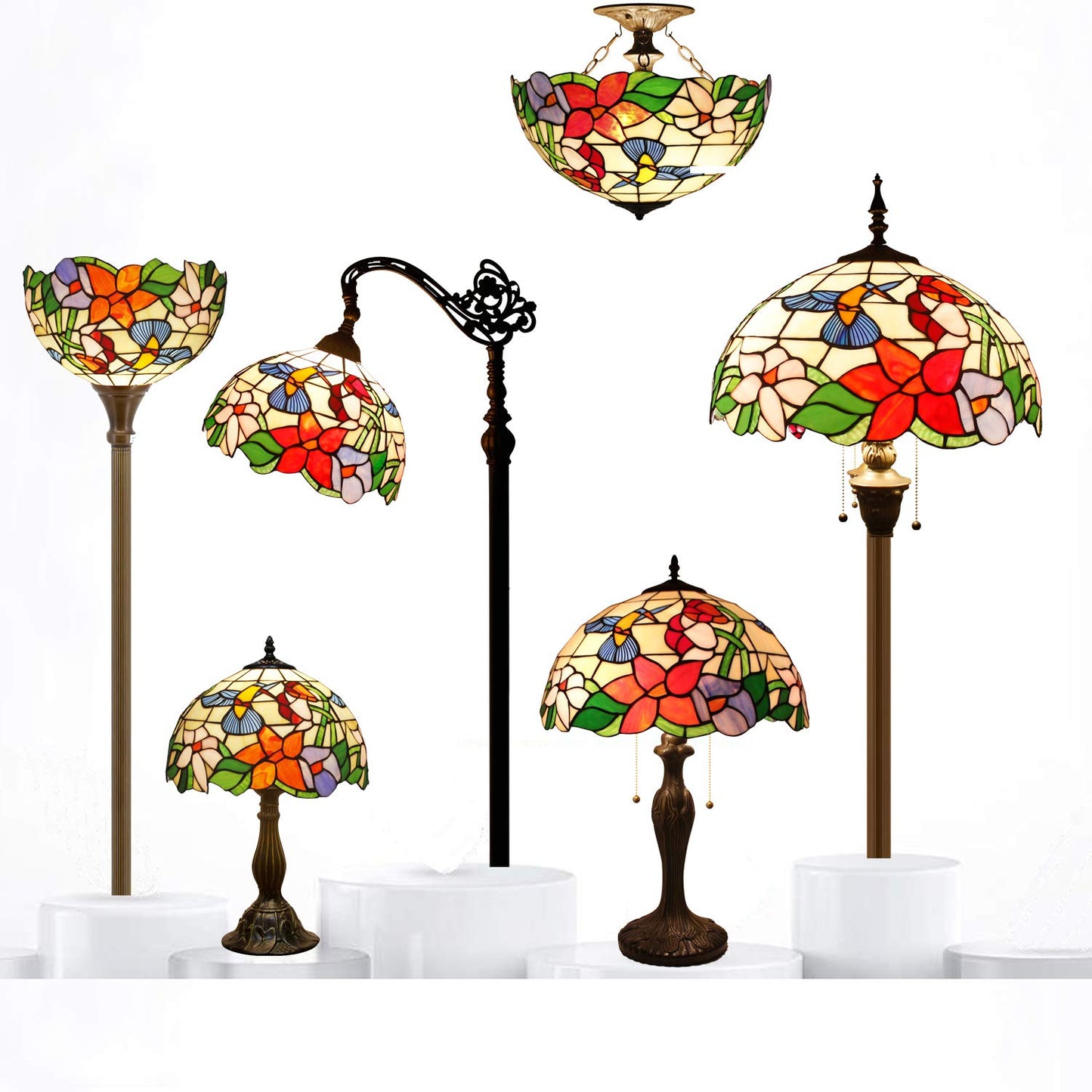 WERFACTORY Tiffany Lamp Stained Glass Lamp Hummingbird Style Bedside Table Lamp Desk Reading Light 12X12X18 Inches Decor Bedroom Living Room Home Office S101 Series