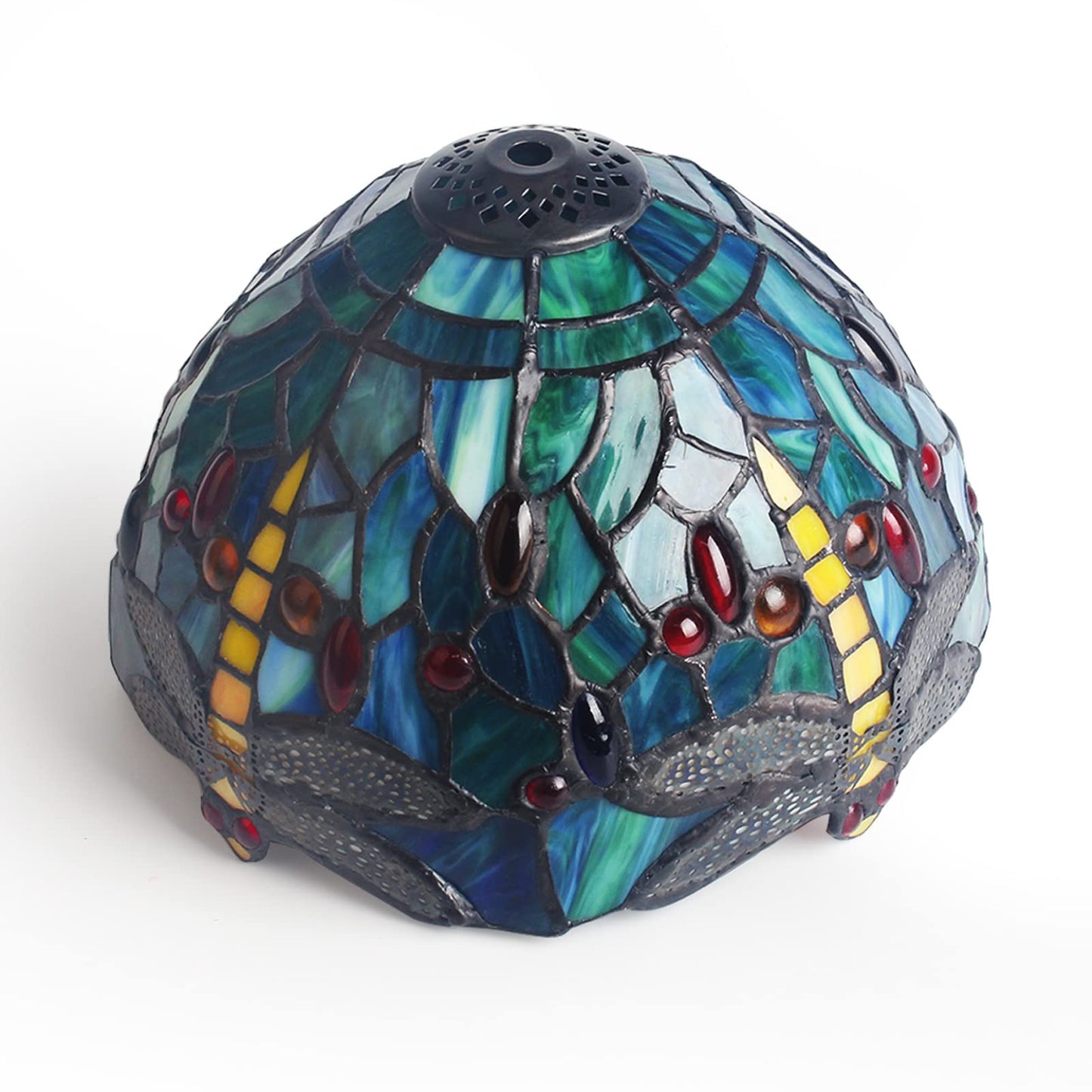 Tiffany Table Lamp Stained Glass Crystal Bead Style Table Light, Handmade Desk Bedside Table Night Lamp, Antique Art Craft Gifts Lover Kid Living Room Bedroom Study Bookcase Desk Ligh(Green Dragonfly)