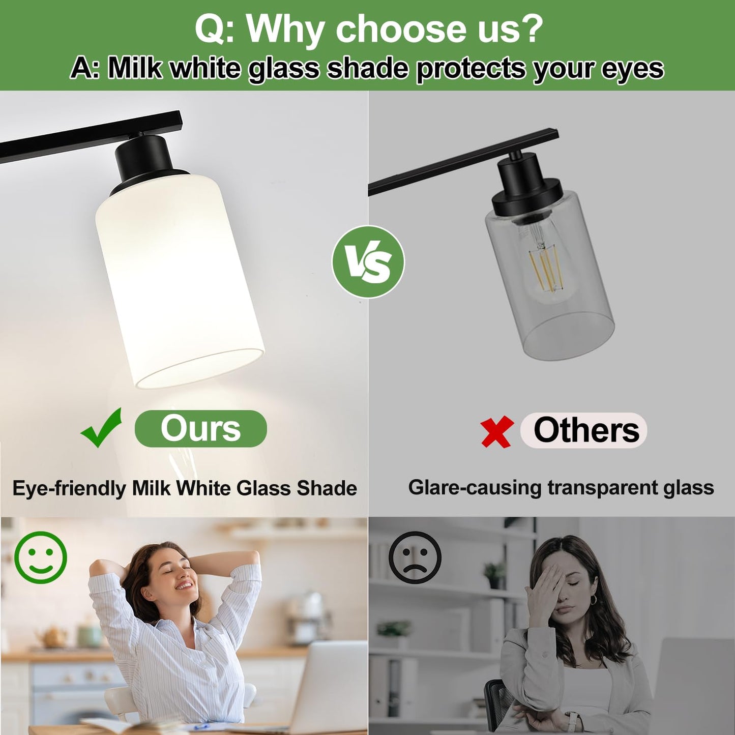 MOKATNG 4-Light Bathroom Light Fixtures, Vanity Light with Milky White Shades, Matte Black Bathroom Light Fixtures Over Mirror, Modern Bathroom Wall Lamp for Mirror Living Room Cabinet Bedroom