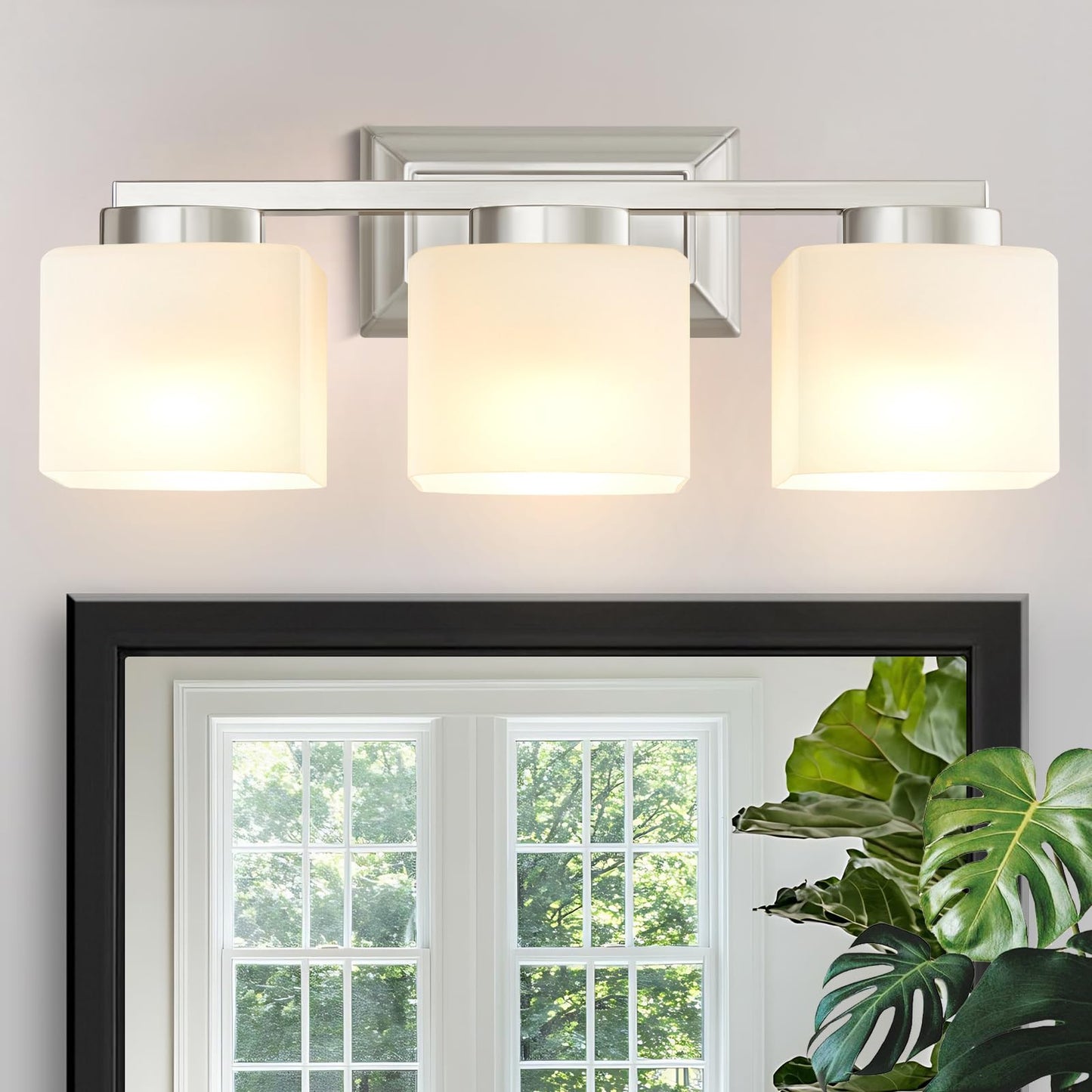 EJIAXIN 3-Light Bathroom Light Fixtures - Brushed Nickel Bathroom Vanity Lights with Glass Shade Modern Bathroom Lighting Fixtures Over Mirror - Wall Sconce Lamps for Bedroom,Living Room,Hallway