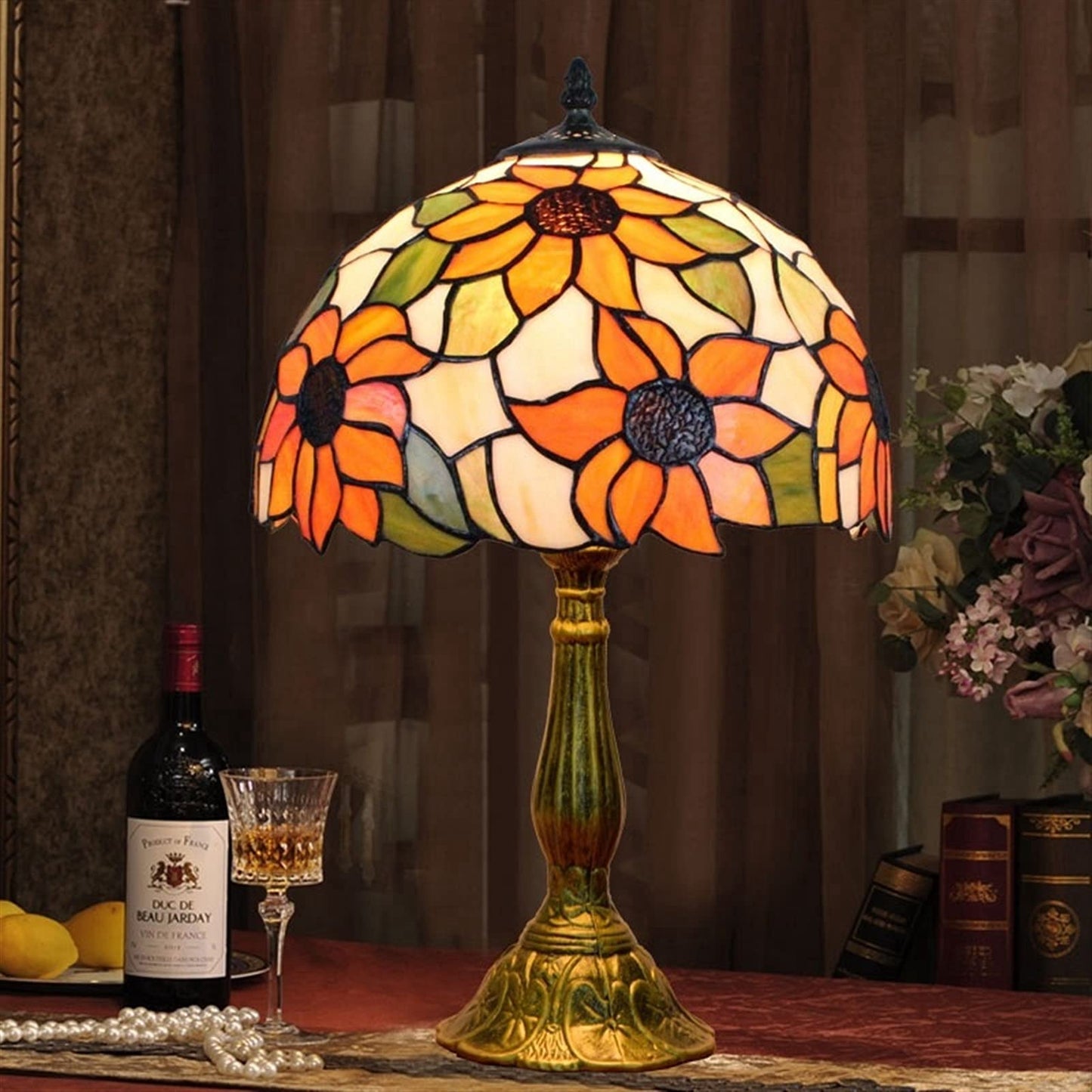 Blivuself Tiffany Lamp Stained Glass Lamp Sunflower Yellow Bedroom Table Lamp Reading Desk Light for Bedside Living Room Office Dormitory Dining Room Decorate Gift 12x12x18 Include Light Bulb