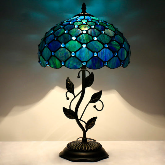 WXCFCD Tiffany Lamp Table Lamp Stained Glass Desk Light 12X12X19 Inches Reading Light Decor Bedroom Living Room (Sea Blue Pearl Style)