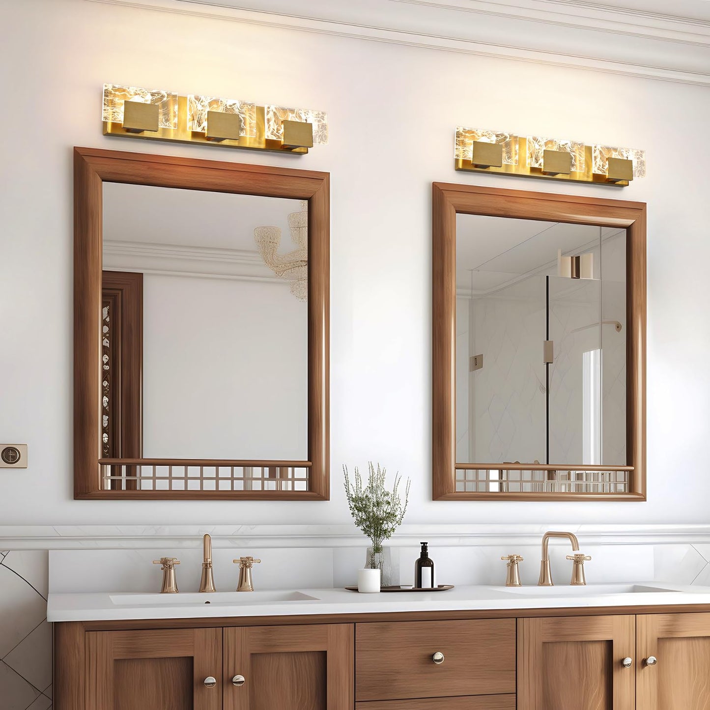 HAHZT LED Bathroom Vanity Light: 24 inch Brushed Gold Acrylic Modern Lighting Fixtures - 3 Lights Contemporary Smoke Design Wall Lights Fixture Over Mirror 3000K