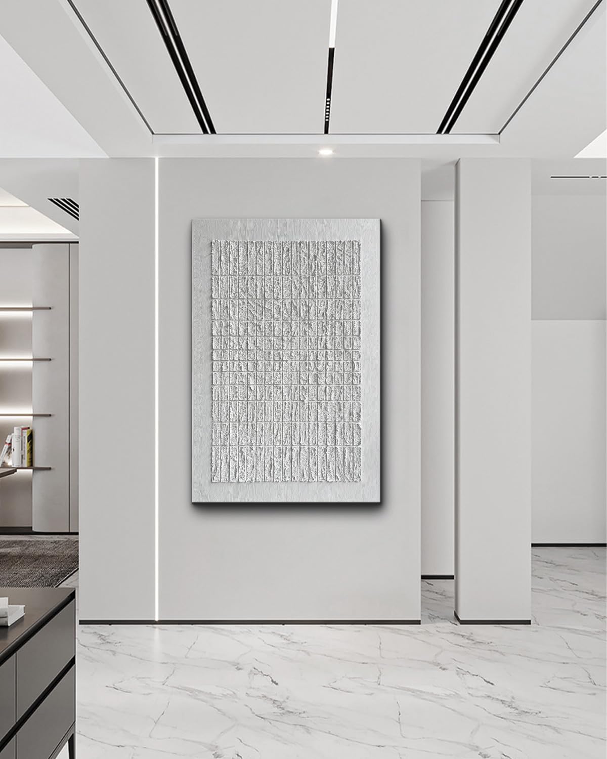 Eonzeun Hand Painted White Textured Wall Art,Abstract 3D Wabi Sabi Texture Painting 30x45 inch,Contemporary Minimalist Oil Painting on Canvas Home Wall Decor