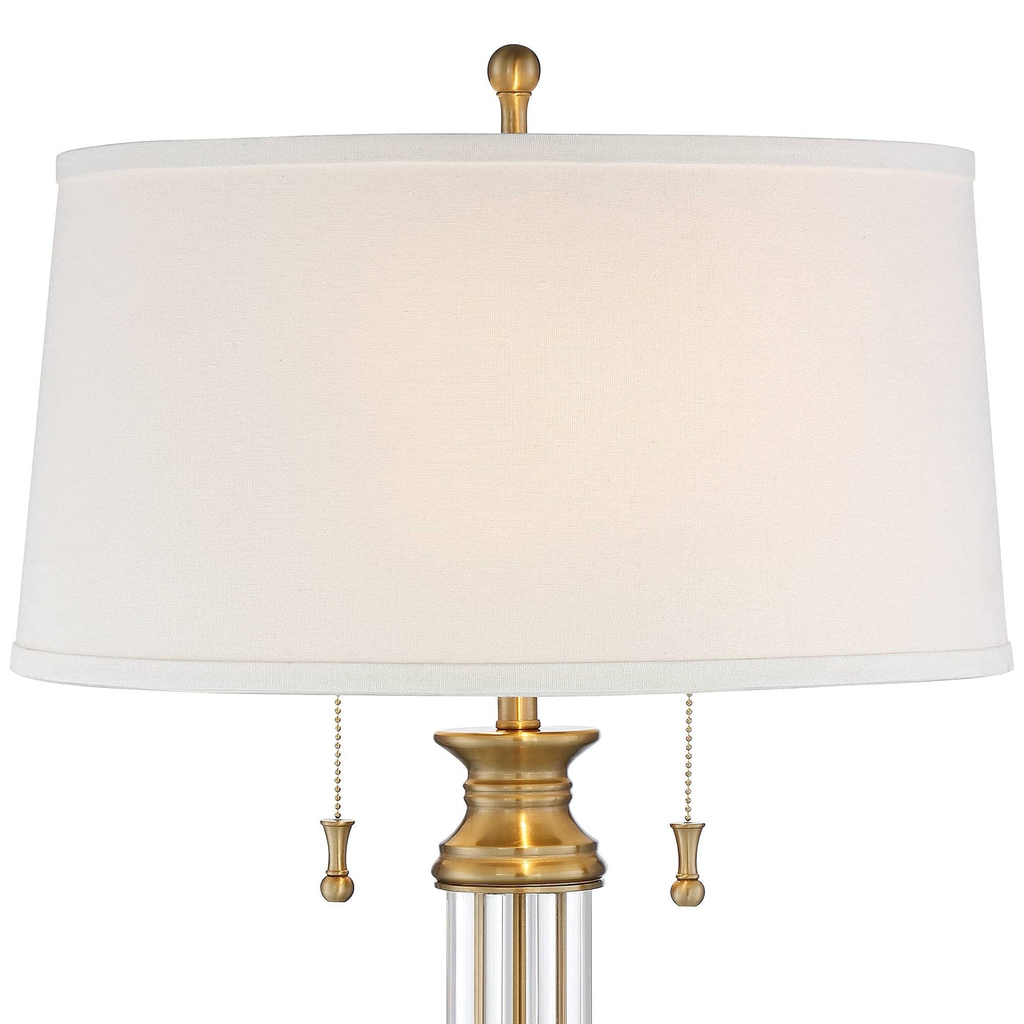 Vienna Full Spectrum Rolland Traditional Table Lamp 30" Tall Antique Brass Crystal Column Off White Tapered Drum Shade Decor for Living Room Bedroom House Bedside Nightstand Home Office Entryway