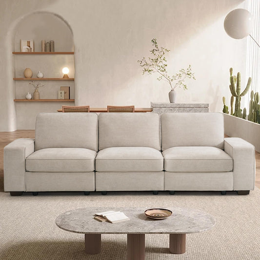 TEKAMON 100" Modular Sofa with Seats Storage, Comfy 3-Seater Chenille Fabric Couch for Living Room, Office, Apart W/Deep Seat, Wide Arms, Side Pockets, USB, Upholstered Couch W/Removable Cover