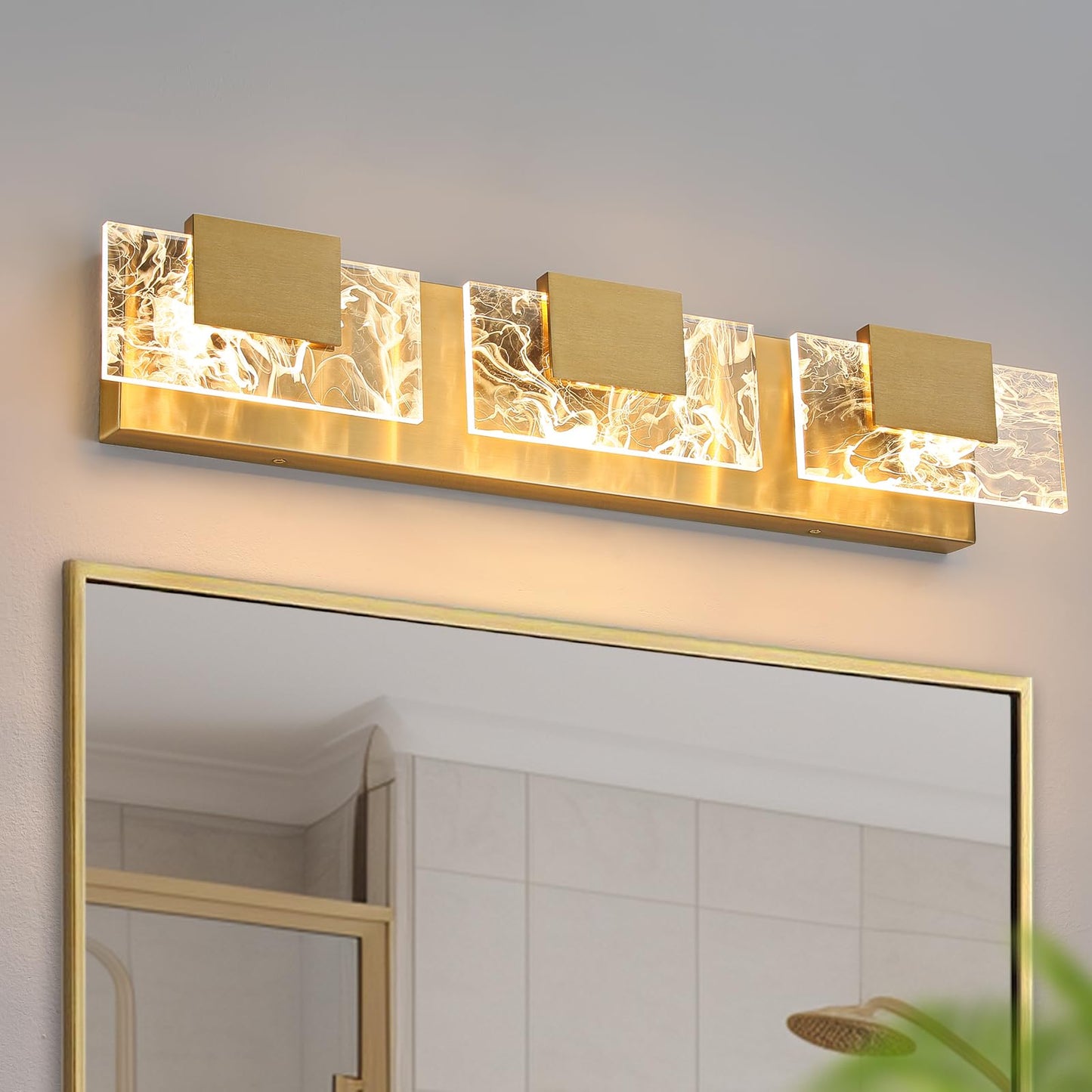 HAHZT LED Bathroom Vanity Light: 24 inch Brushed Gold Acrylic Modern Lighting Fixtures - 3 Lights Contemporary Smoke Design Wall Lights Fixture Over Mirror 3000K