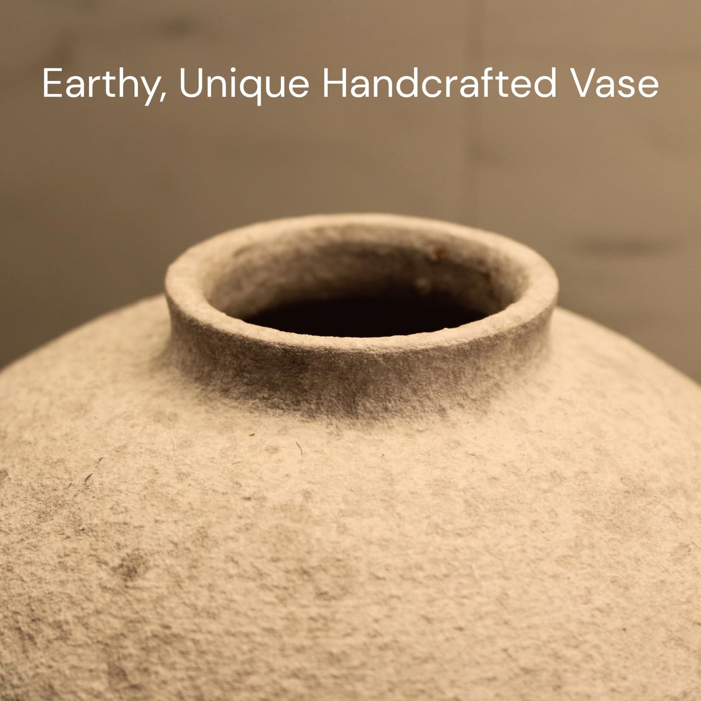 Handemade Large Round Vase for Centerpieces, White Rustic Vase Farmhouse Decor, Distressed Textured for Home Decorations, Earthy Room Decor Aesthetic, Stone Look Ceramic Clay Pottery, 10 inch