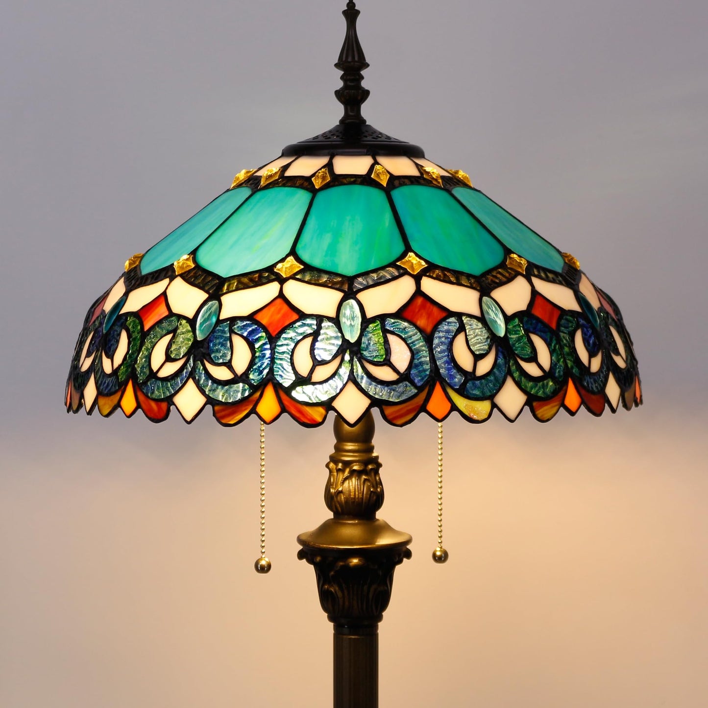 ZJART Tiffany Floor Lamp Stained Glass Lamp Standing Reading Light 16x16x70 Inch for Living Room (Blue Jewelry Baroque Style)