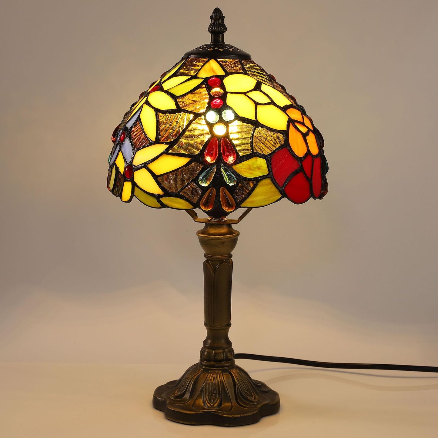 tuomoxte Tiffany Small Table Lamp for Bedroom Set of 2 Bedside Nightstand Lamp Rose Flower Grape Stained Glass Table Lamps for Living Room 3 Light Colors Tempertures Home Office Desk Lamps