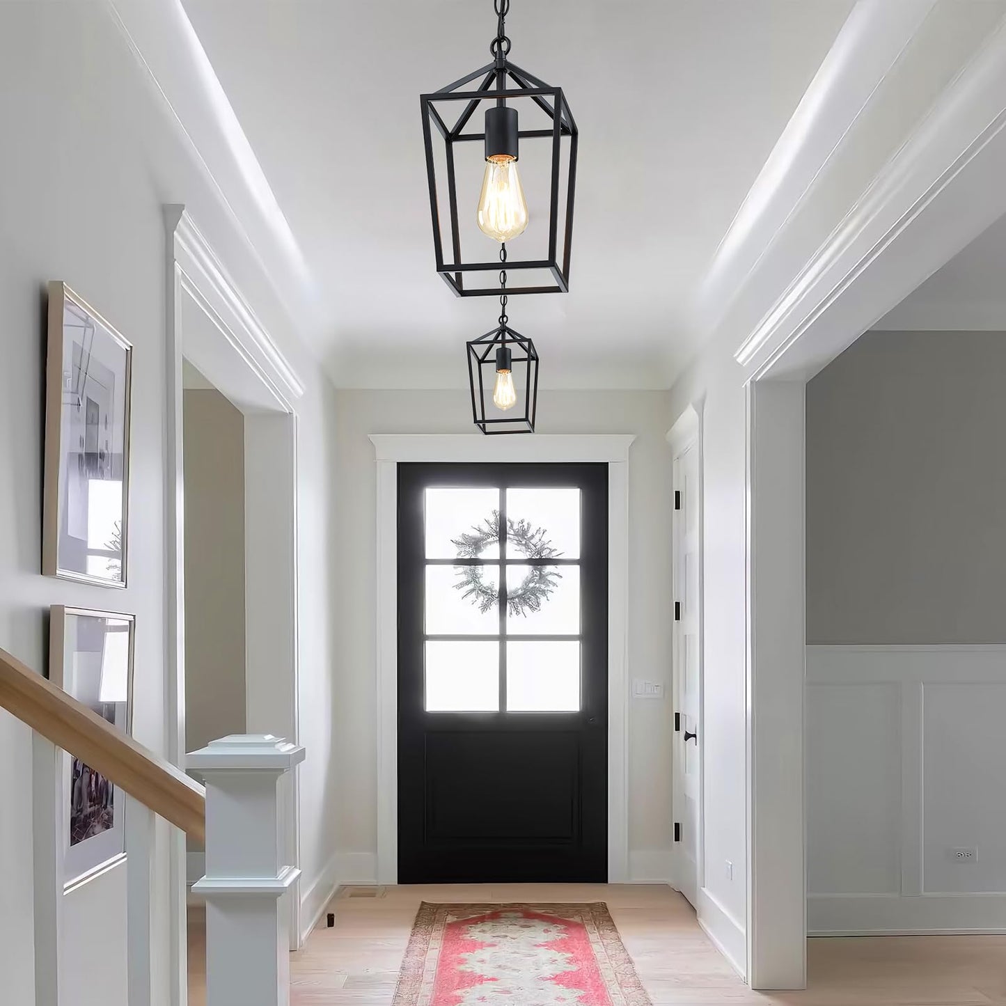 Sheetea 2-Pack Farmhouse Pendant Lights Kitchen Island, Black Pendant Light Fixtures Hanging Lamp for Dining Room, Modern Kitchen Pendant Lighting Over Island, Metal Cage Design