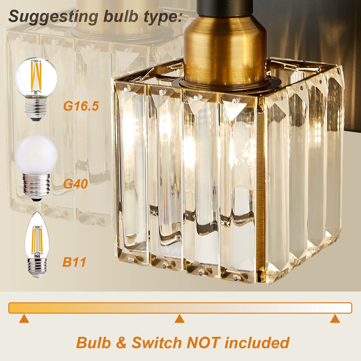 HUOKU Modern Crystal Bathroom Vanity Light 3-Light Brass Wall Light Fixtures Over Mirror Black and Gold Vanity Lighting for Bathroom Square Shade Brass Wall Sconce