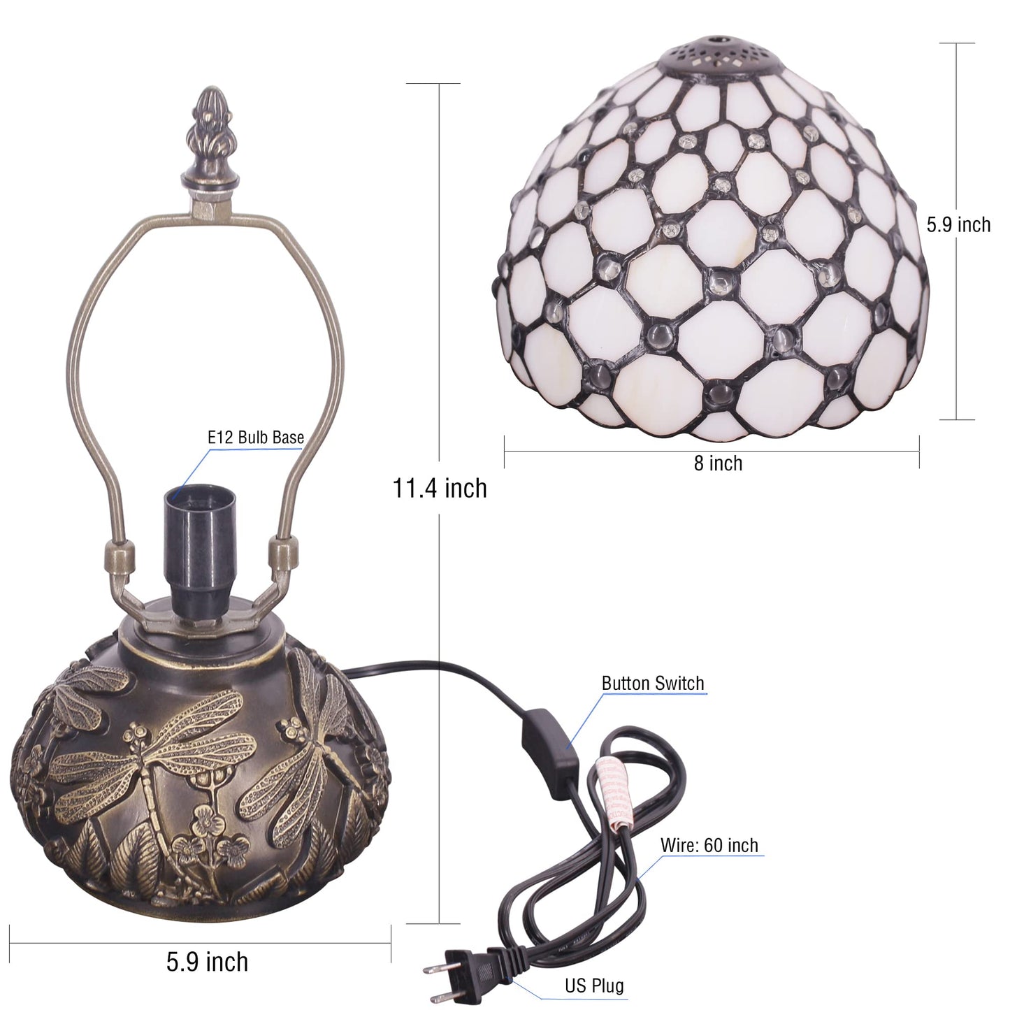 Small Tiffany Lamp Mini Stained Glass Table Lamp Cream Pearl Beads Style Mushroom Desk Light Memory Sympathy Lamp 8X11 Inch