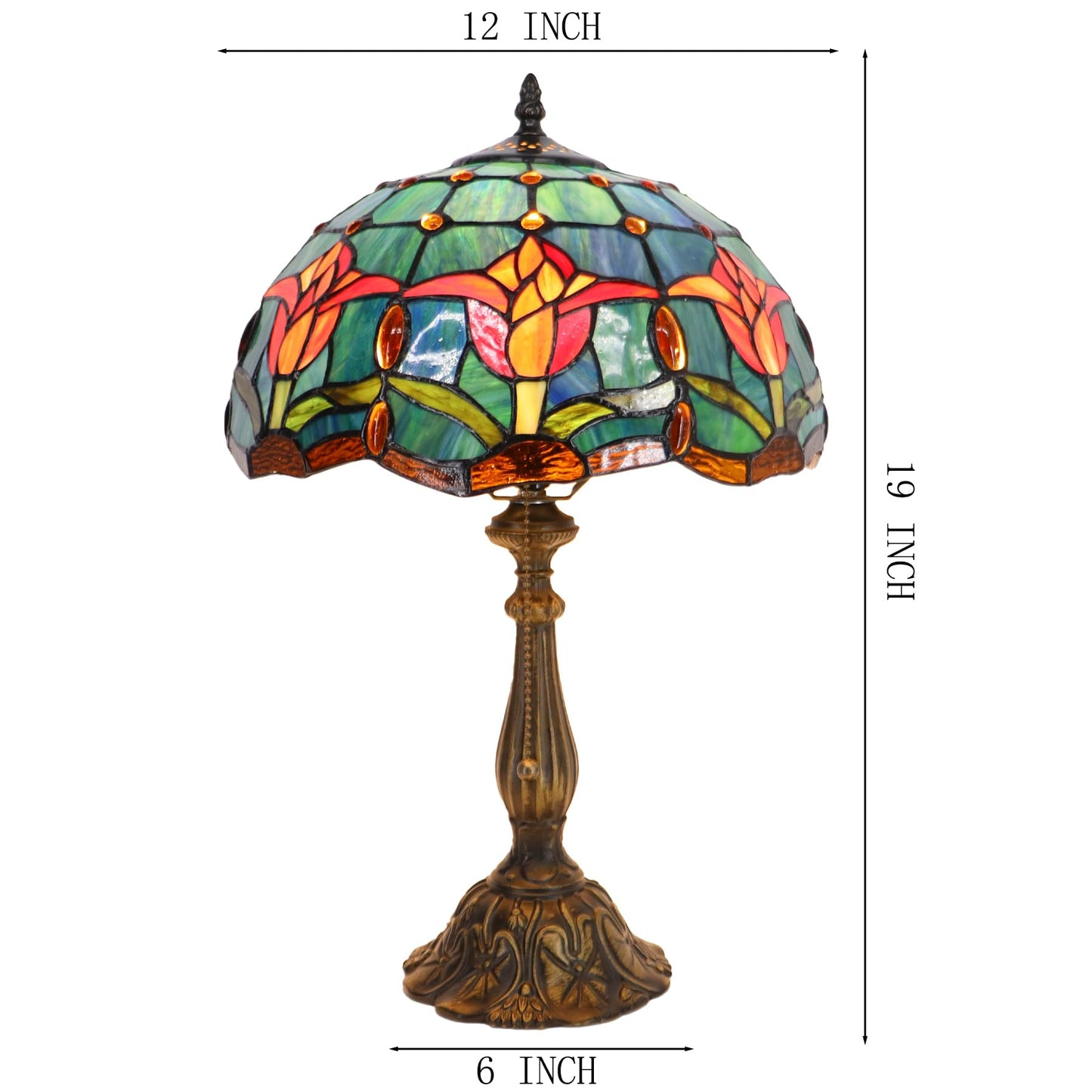LXHCYOU Tiffany Lamp Stained Glass Table Lamp Bedside Reading Light W12H19 Inches (Tulip Style)