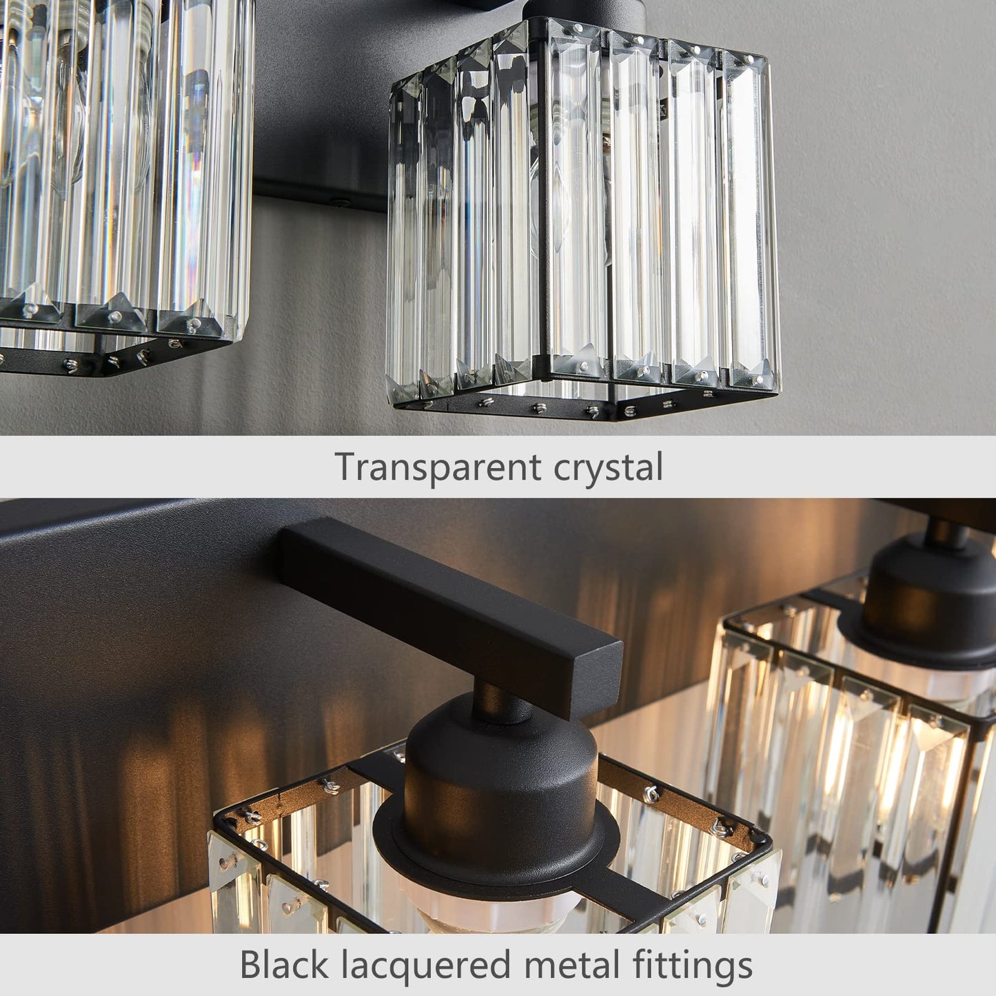 FDPBY Modern Bathroom Vanity Light 3-Lights Modern Black Crystal Wall Light Bathroom Vanity Light Fixtures
