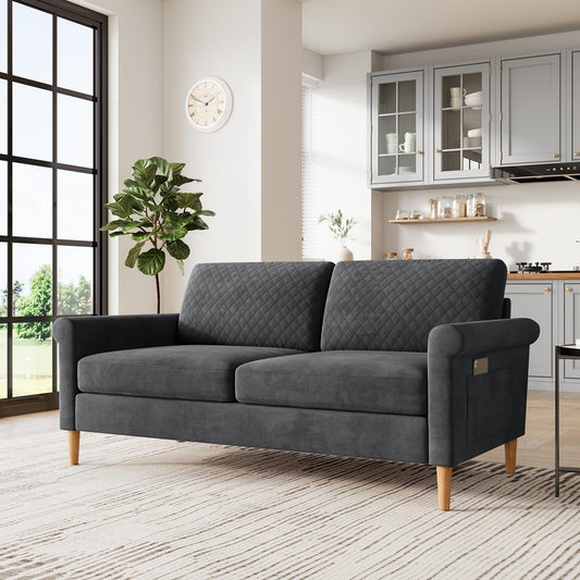 Vesgantti 65" Gray Loveseat, Comfy Mid-Century Modern 2-Seat Sofa, No-Tool Assembly Small Couch for Living Room & Bedroom