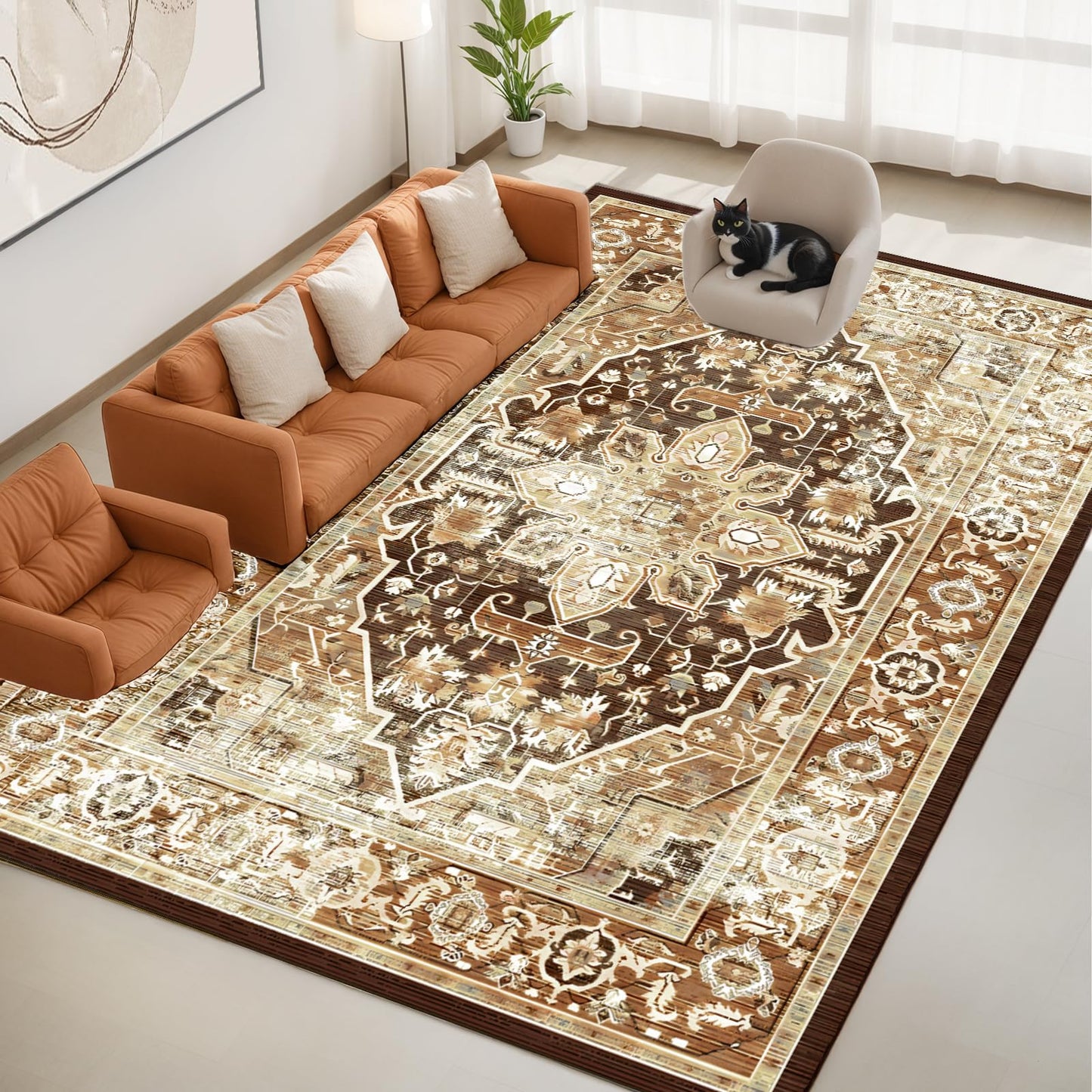 Blivonta Washable Area Rugs for Living Room Bedroom, 9x12 Large Luxury Accent Throw Carpet for Kitchen Dining Room Home Office, Boho Vintage Retro Non-Slip Laundry Dining Room Mat