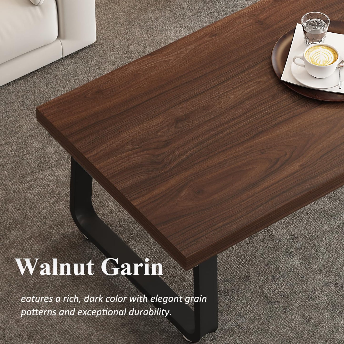 HSH Rustic Walnut Coffee Table, 39” Mid Century Modern Center Table, Rectangle Industrial Living Room Coffee Table, Simple Farmhouse Wood and Metal Tea Coffee Tables for Home Bedroom, Walnut, 39 in