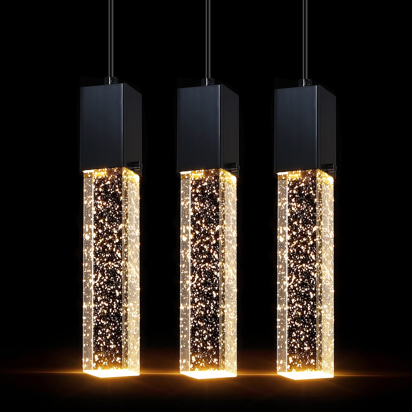 SEENMING HOUSE Mini Integrated Hanging Crystal Kitchen Island Modern Concise Pendant Ceiling Light Fixture,for Kitchen Island Dining Room Bedroom Hallway(Black, 3 Pack)