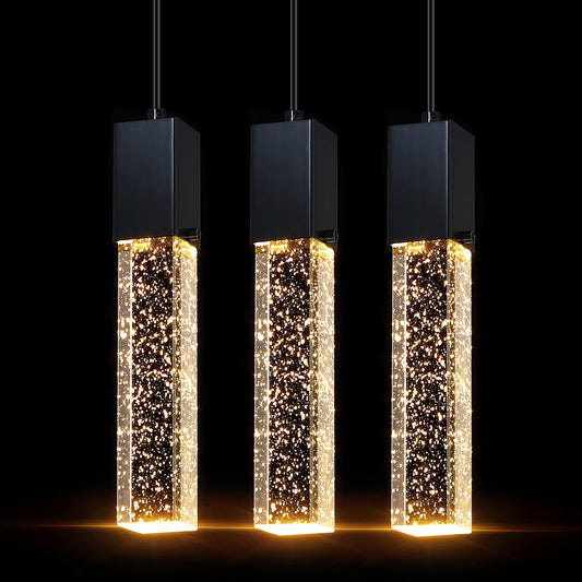 SEENMING HOUSE Mini Integrated Hanging Crystal Kitchen Island Modern Concise Pendant Ceiling Light Fixture,for Kitchen Island Dining Room Bedroom Hallway(Black, 3 Pack)