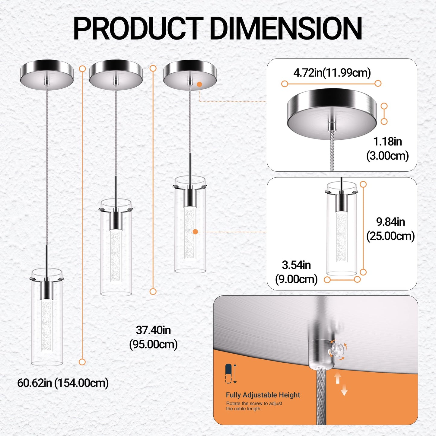 Esfos Pendant Ceiling Light Fixture, LED Kitchen Lighting Crystal Pendant Lights Kitchen Island, 1-Light Integrated Kitchen Hanging Light Fixture Modern Island Light with Bubble Glass Three Pack