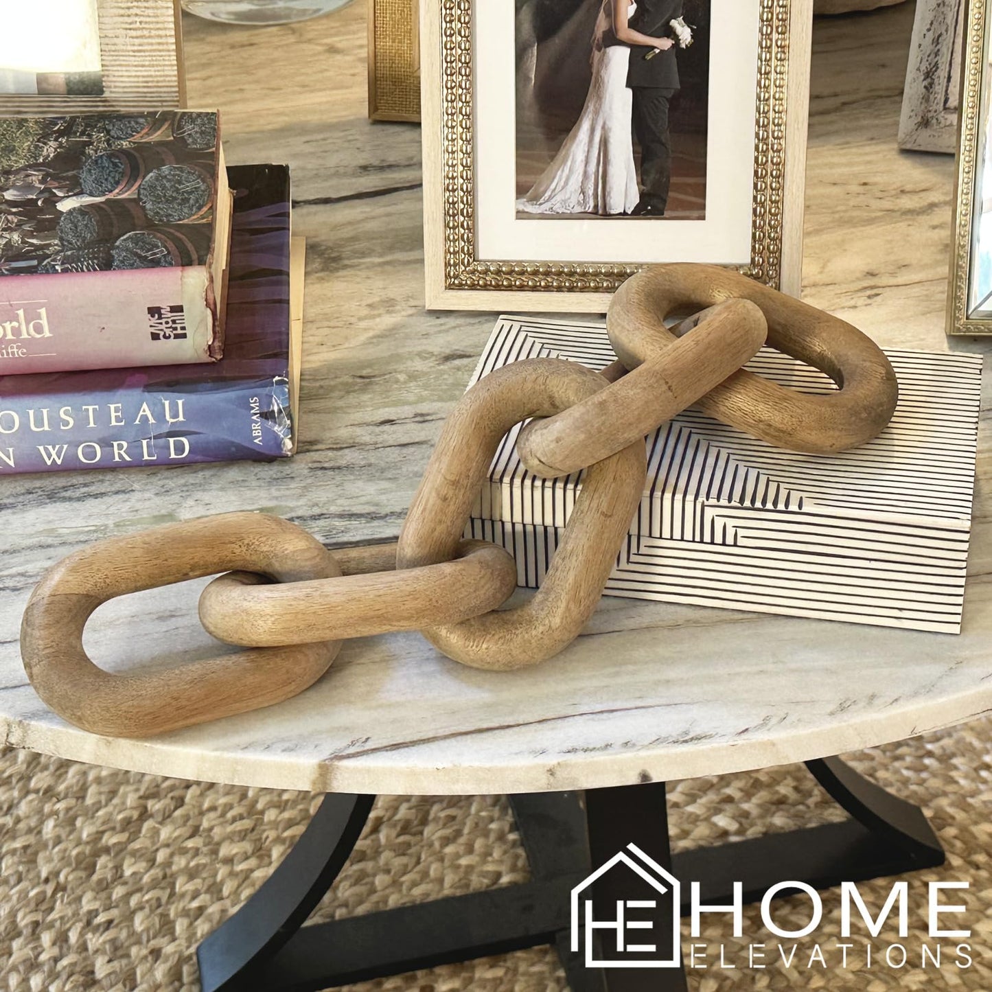 Natural Wood Chain Link Decor – 21" Light-Medium Decorative Object for Coffee Table, TV Stand & Living Room - Bohemian Shelf & Entryway Table Accent – Gift Idea for Housewarming or Home Décor