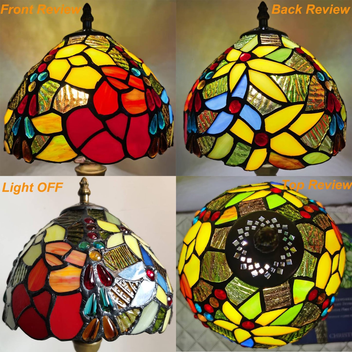 tuomoxte Tiffany Small Table Lamp for Bedroom Set of 2 Bedside Nightstand Lamp Rose Flower Grape Stained Glass Table Lamps for Living Room 3 Light Colors Tempertures Home Office Desk Lamps