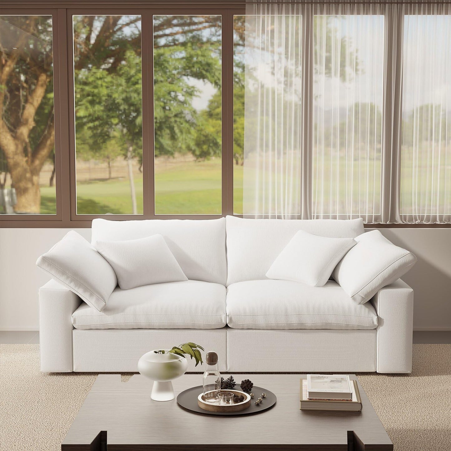 Intuition Decor Cloud Modular Sectional Sofa, 2 Seat Down Filled Sofa 78.6" Minimalist Sofa,Cover Washable and Replaceable Couches for Living Room,Sectional Sofa Deep Seat White