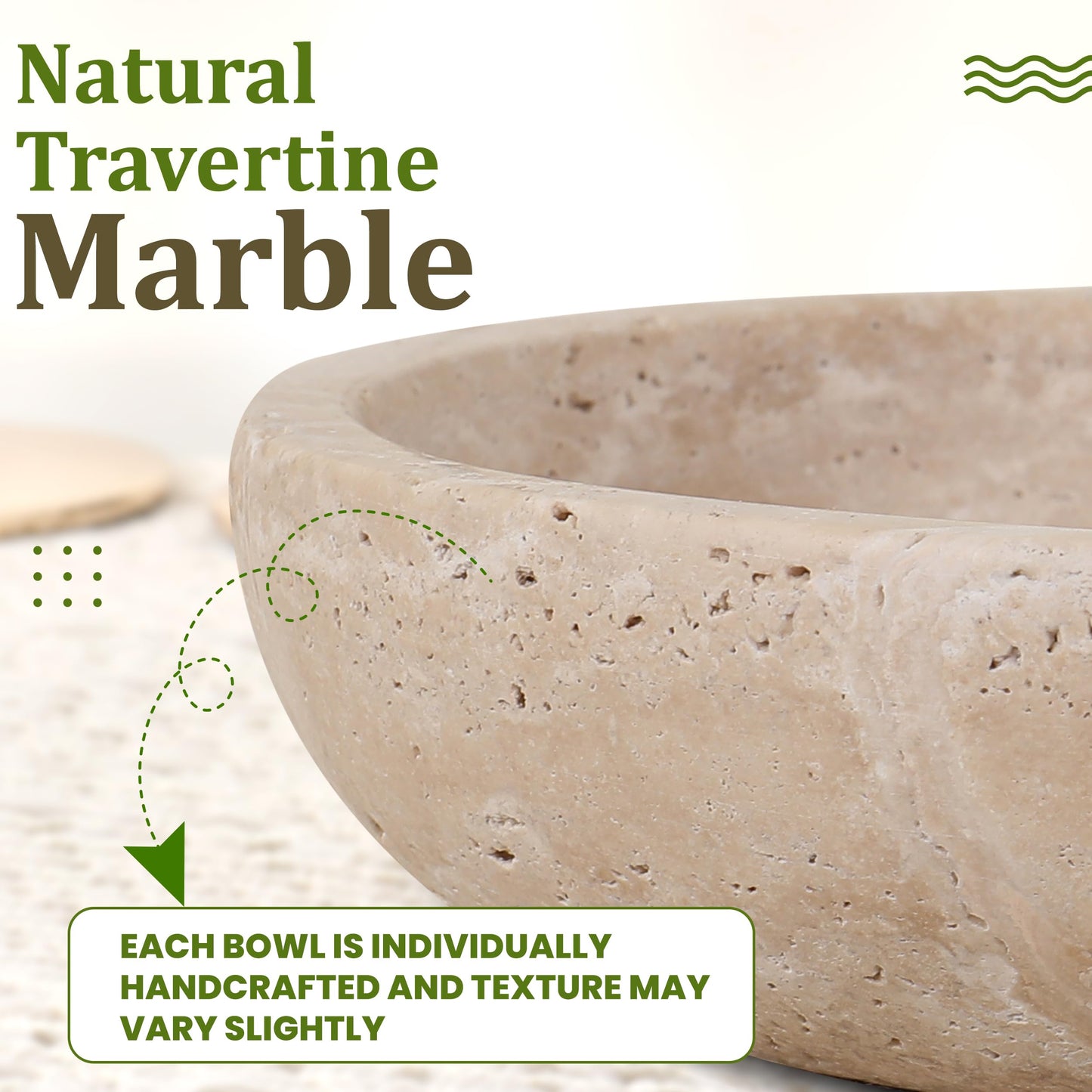 FNTSTICGOODS Travertine Decorative Bowl - 7.8” Diameter & 2” Height - Key Bowl for Entryway Table - Travertine - Organic Modern Centerpiece - Beige/Natural