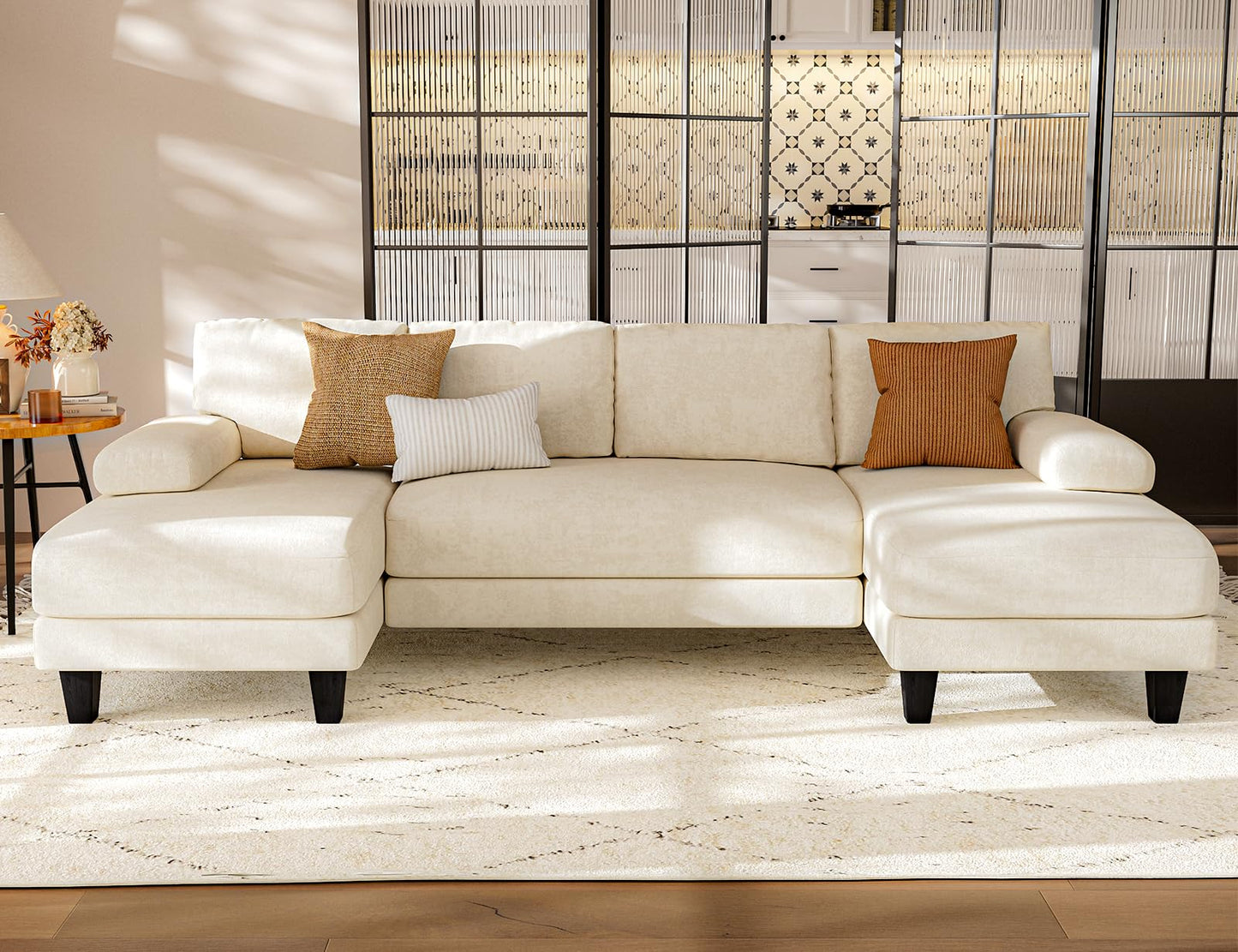 Txtin's U Shaped Sectional Couches for Living Room, 111 Inch Modular Sofa with Double Chaise, Large Lounge Couch for Apartment, Warm White