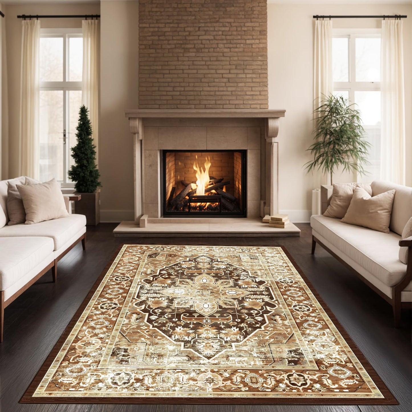 Blivonta Washable Area Rugs for Living Room Bedroom, 9x12 Large Luxury Accent Throw Carpet for Kitchen Dining Room Home Office, Boho Vintage Retro Non-Slip Laundry Dining Room Mat