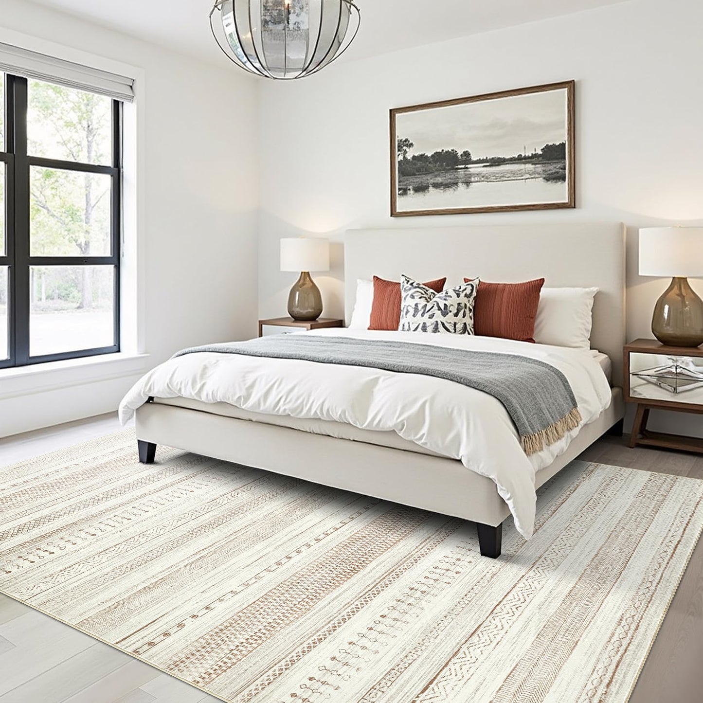 Boraya Area Rugs for Living Room: 8x10 Washable Boho Rug for Bedroom Large Neutral Bohemian Moroccan Farmhouse Geometric Dining Room Rugs Ultra Soft Floor Carpet Indoor for Home Office - Brown
