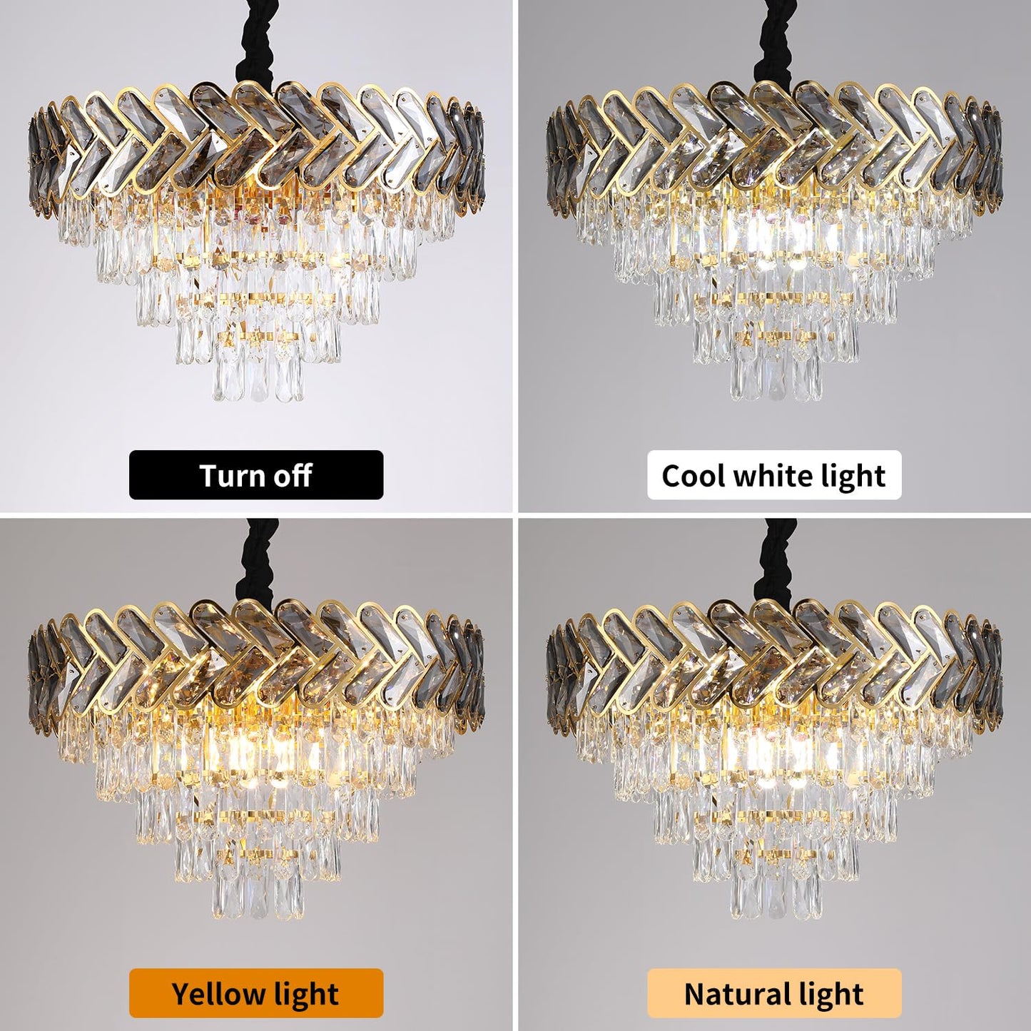 AVLRM 24" Gold Modern Crystal Chandelier Top K9 Round Crystals Chandeliers Adjustable Ceiling Light Fixture 5-Tier Crystal Pendant Lamp 9-Light for Dinning Room Living Room Foyer